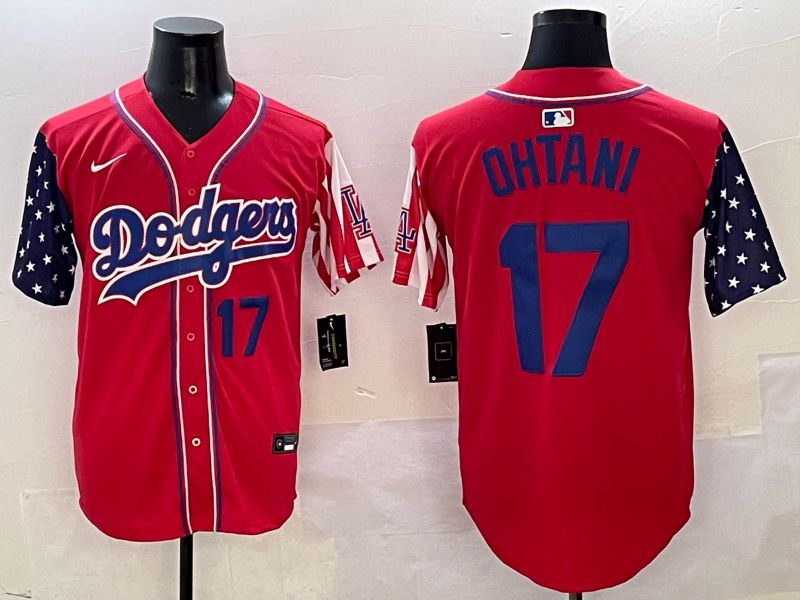 Men Los Angeles Dodgers #17 Ohtani Red a generation of national flags Joint name 2025 Nike MLB Jersey style 16